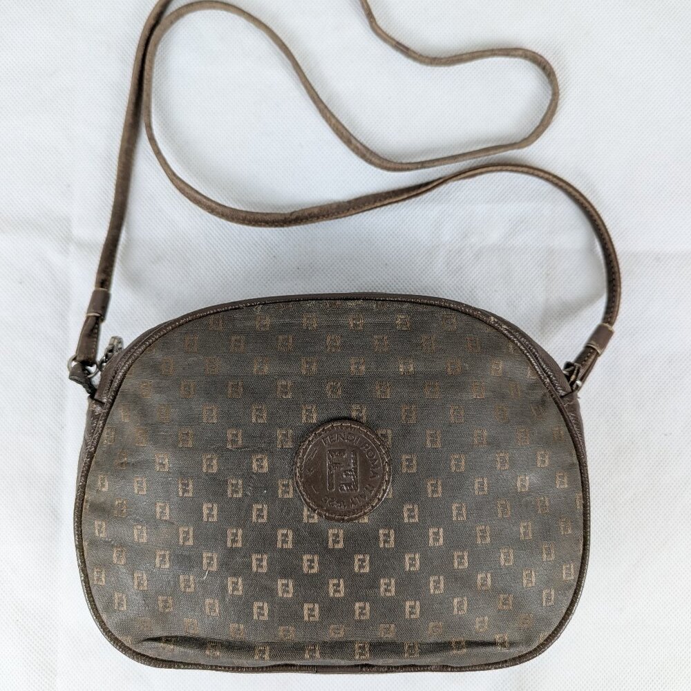 Auth Vintage Fendi Zucchino FF Logo crossbody mini bag Brown Made in Italy